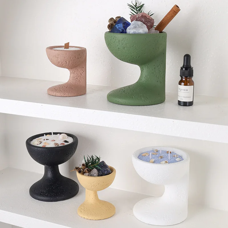 Creative Candle Holder Moon Surface Cement Aromatherapy Candle Cup Diffuser Stone Candle Container Flower Pot Plant Home Decor