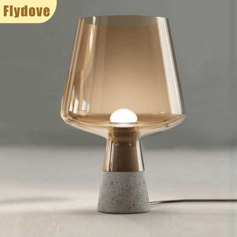 Nordic Creative Cement Base LED Glass Desk Lamp Rural Bedroom Bedside Home Decoration E27 Modern Minimalist Lighting Fixtures