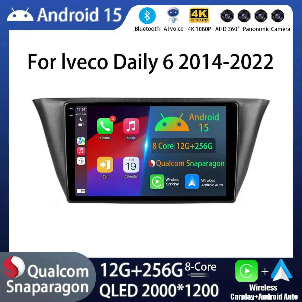 Rádio do carro de android 15 para iveco diário 6 2014 - 2022 navi unidade principal qled gps multimídia player bt sem fio carplay unidade principal de vídeo