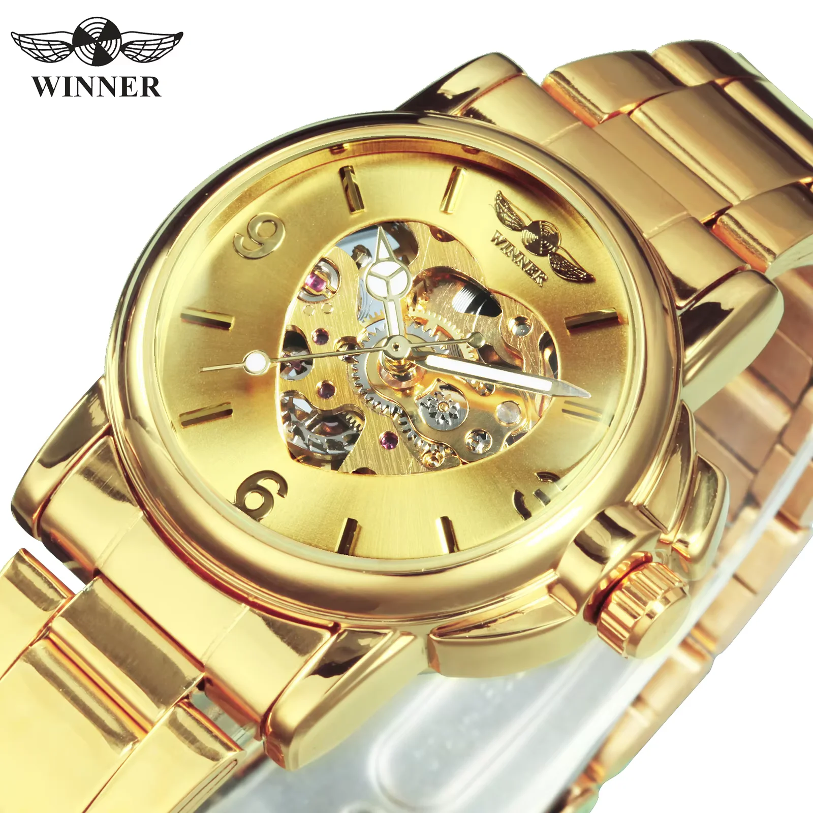

Fashion Hollow Out Women's Watch Elegant Luxury Brand Automatic Mechanical Ladies Watch Gold Stainless Steel Strap