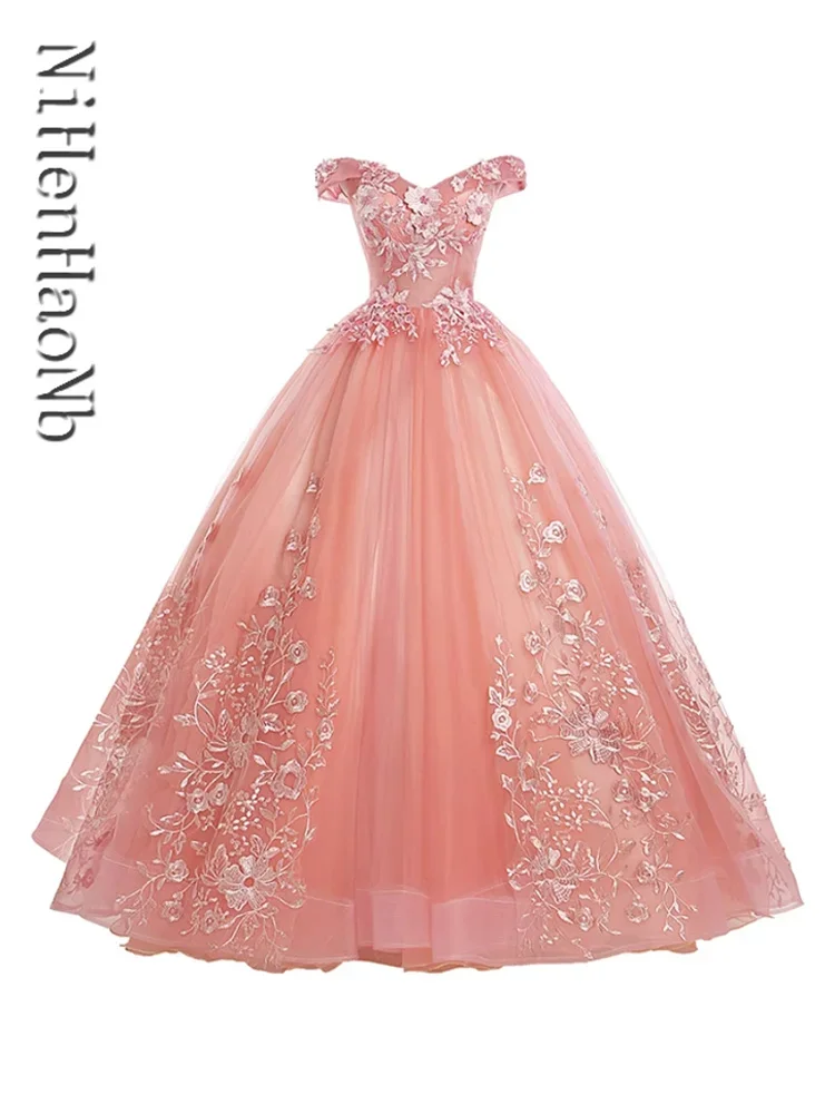 Vestido de fiesta de quinceañera rosa, vestido de baile de lujo sin hombros, 16 colores, talla grande