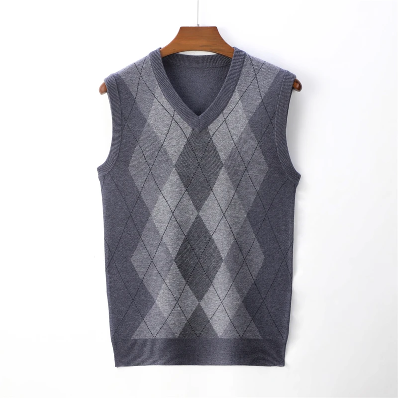 SHAN BAO Spring Brand Loose Sweater Vest Classic High Quality Business Casual Men\'s Plaid Diamond Wool Sweater 5XL 6XL 7XL 8XL