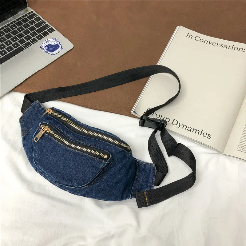 Denim Waist Bag for Women Casual Fanny Pack Phone Purses and Handbags Ladies Chest Belt Bum Cross Body Bag