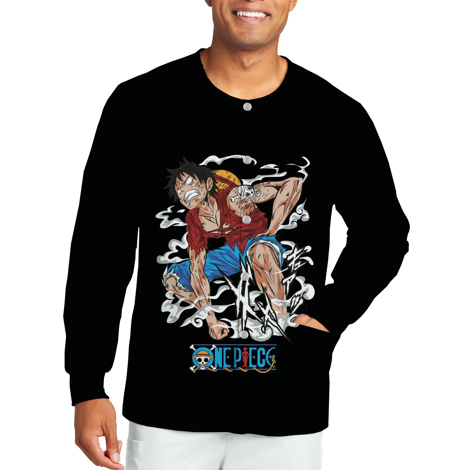 

Men's Nursing Scrub Jacket Hospital Pet Shop Men's Long Sleeve Pocket Cardigan Coat One Piece Anime Printed Nurse Uniform Top
