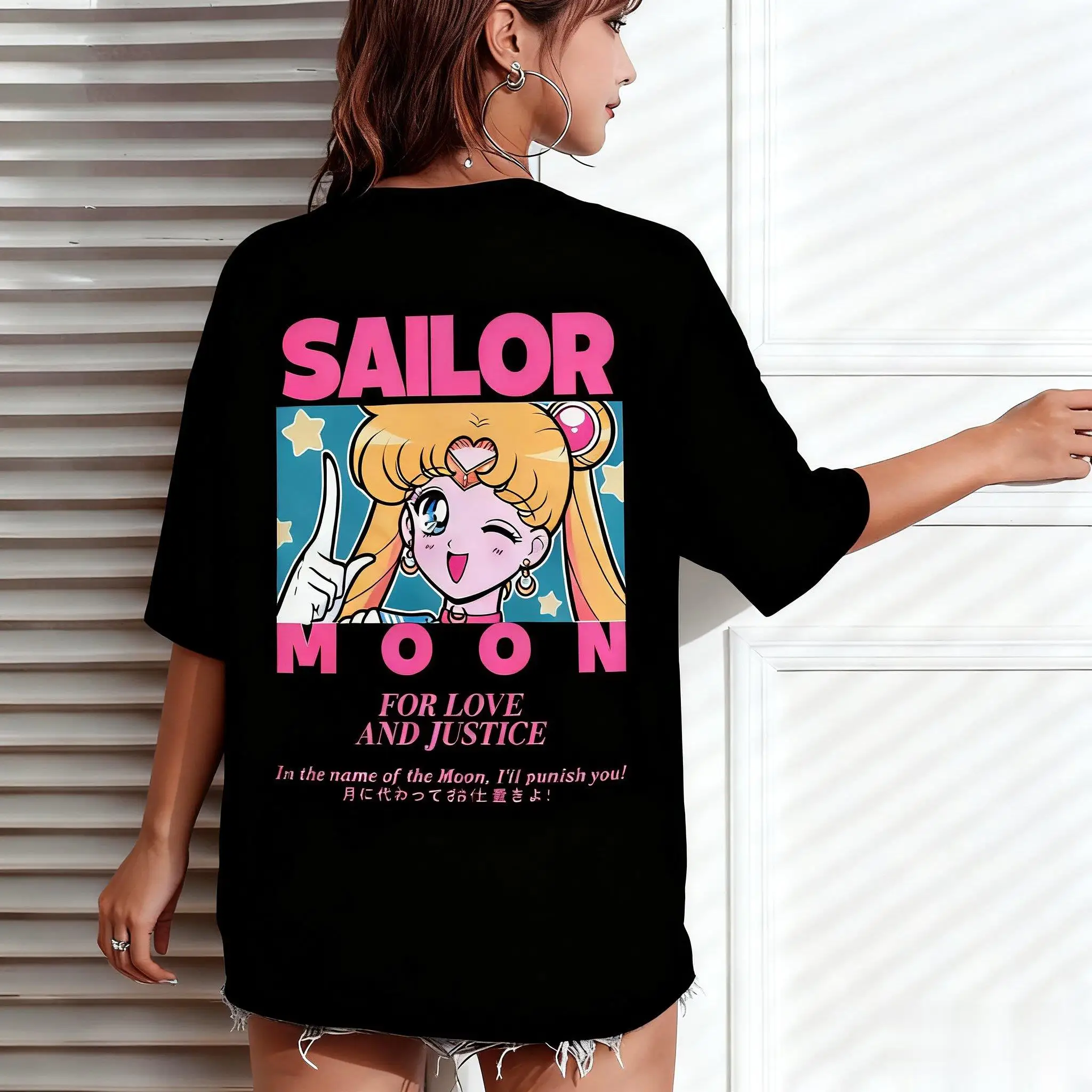 Übergroßes Lässiges Streetwear Sailor Moon T-Shirt für Männer und Frauen Anime-Print Kurzarm Grafik-T-Shirt Kawaii Sommer Mode Y2k Kleidung