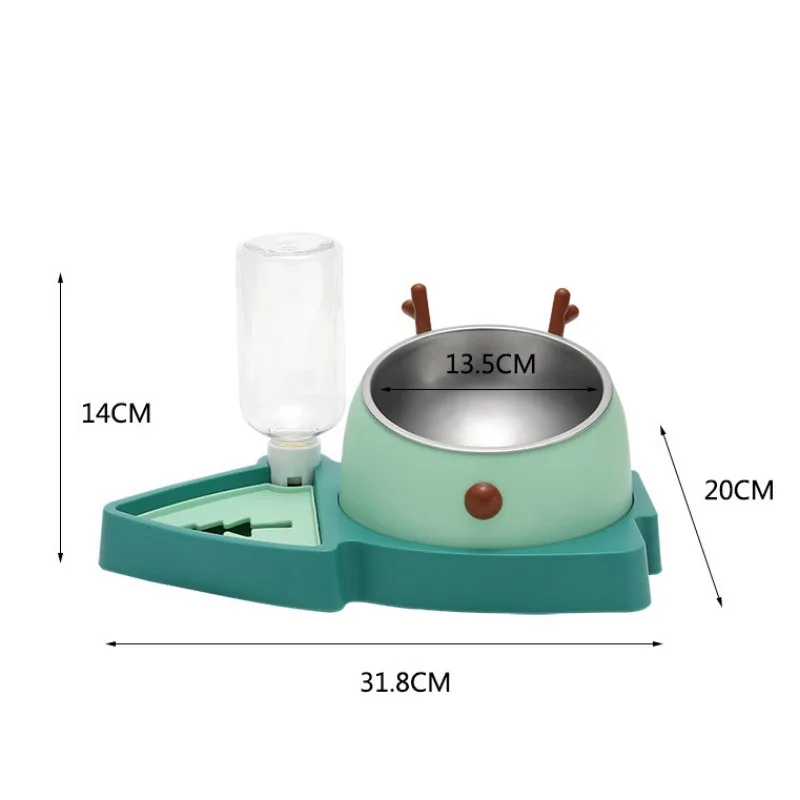 Pet Cat Food Bowl Automatic Feeder All-in-One Splice Dog Cat Food Bowl and Drinking Fountain Drinking Raised Standing Dish Bowl