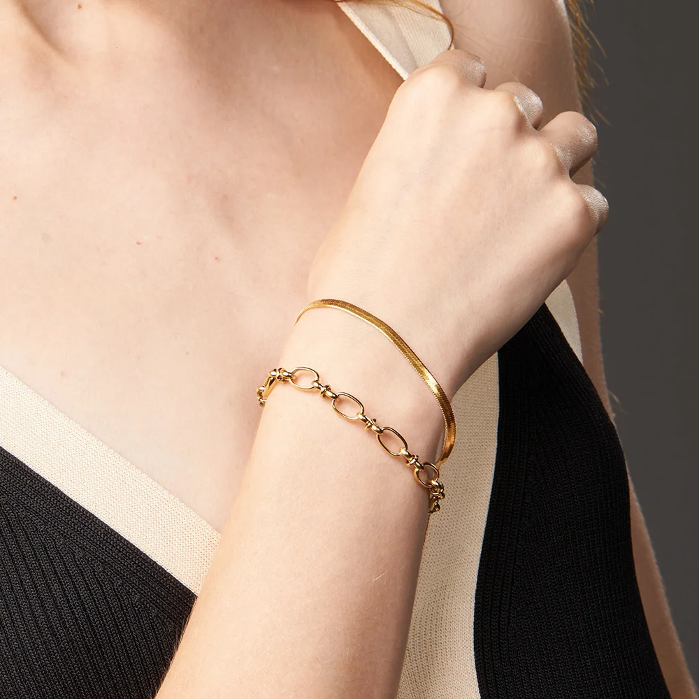 ENFASHION Snake Bone 3MM/5MM Thin Bracelet For Women's Pulseras Stainless Steel 18K Gold Plated Fashion Simply Jewelry B202193
