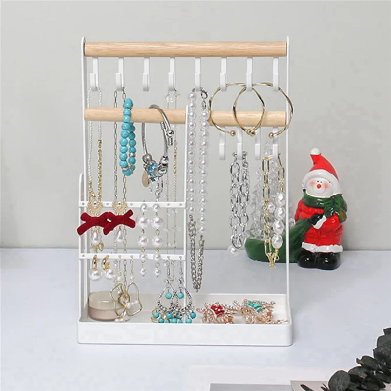 Jewelry Organizer Stand Necklace Holder, Jewelry Tower Rack with Earring Tray and Holes, Necklaces Hanging Tree Display