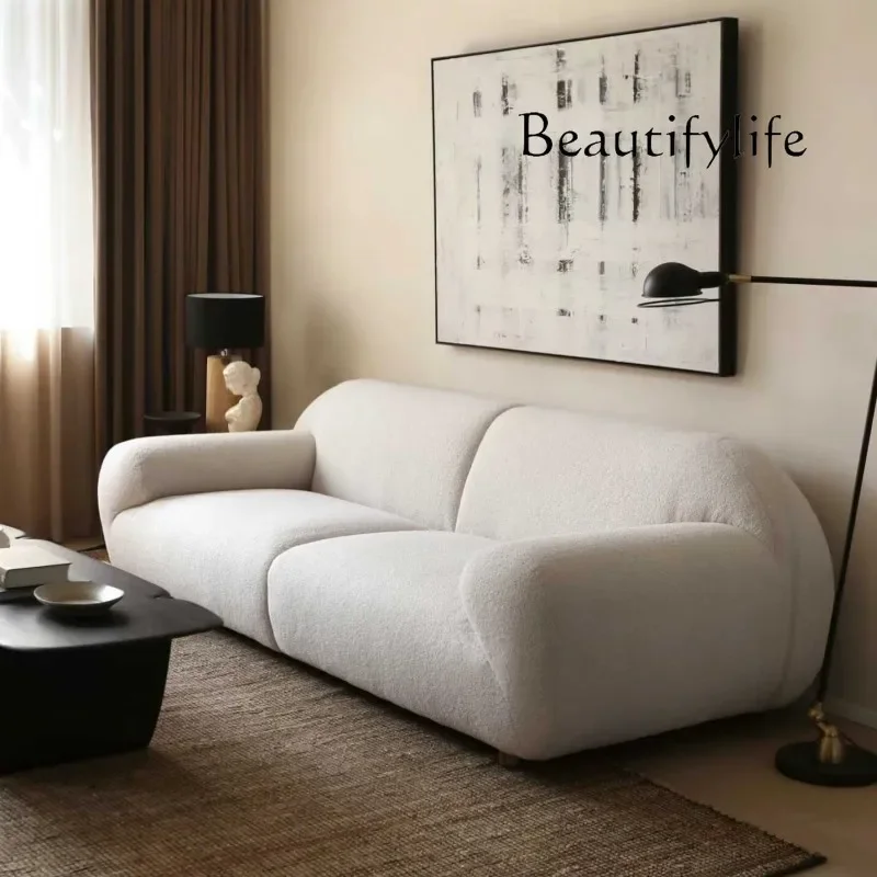 

X40 French Cream Style Lamb Wool Sofa Light Luxury Small Apartment Living Room Wabi Sandy Wind Fabric Straight Row Sofa