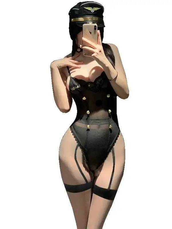Hot Female Instructor Uniform Flight Attendant Erotic Gathering Jumpsuit Pure Desire Women Rompers Clothing Bodysuits O5VY