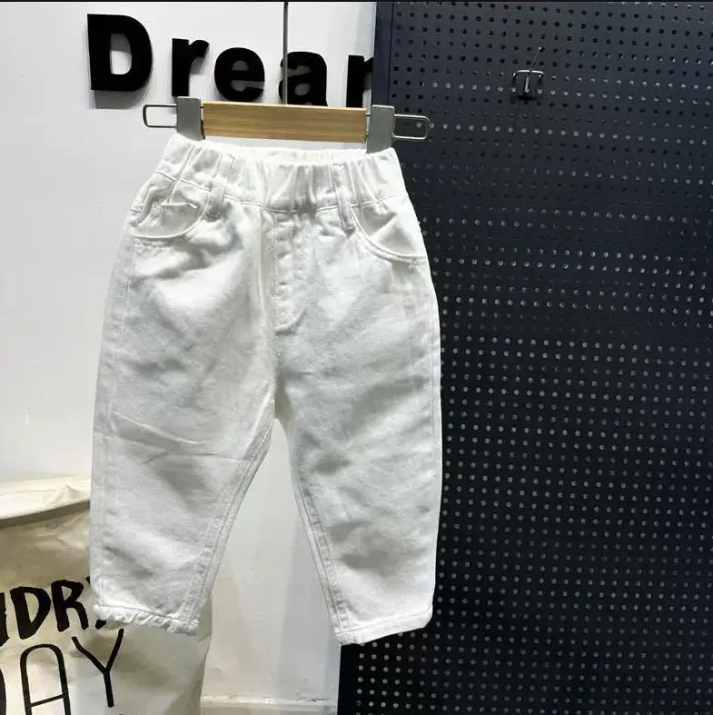 Boys Girls 100% Cotton Stretch Slim-Fit Denim Trousers Gentle Kids White Autumn Pants Children Formal Soft Skinny School Jeans