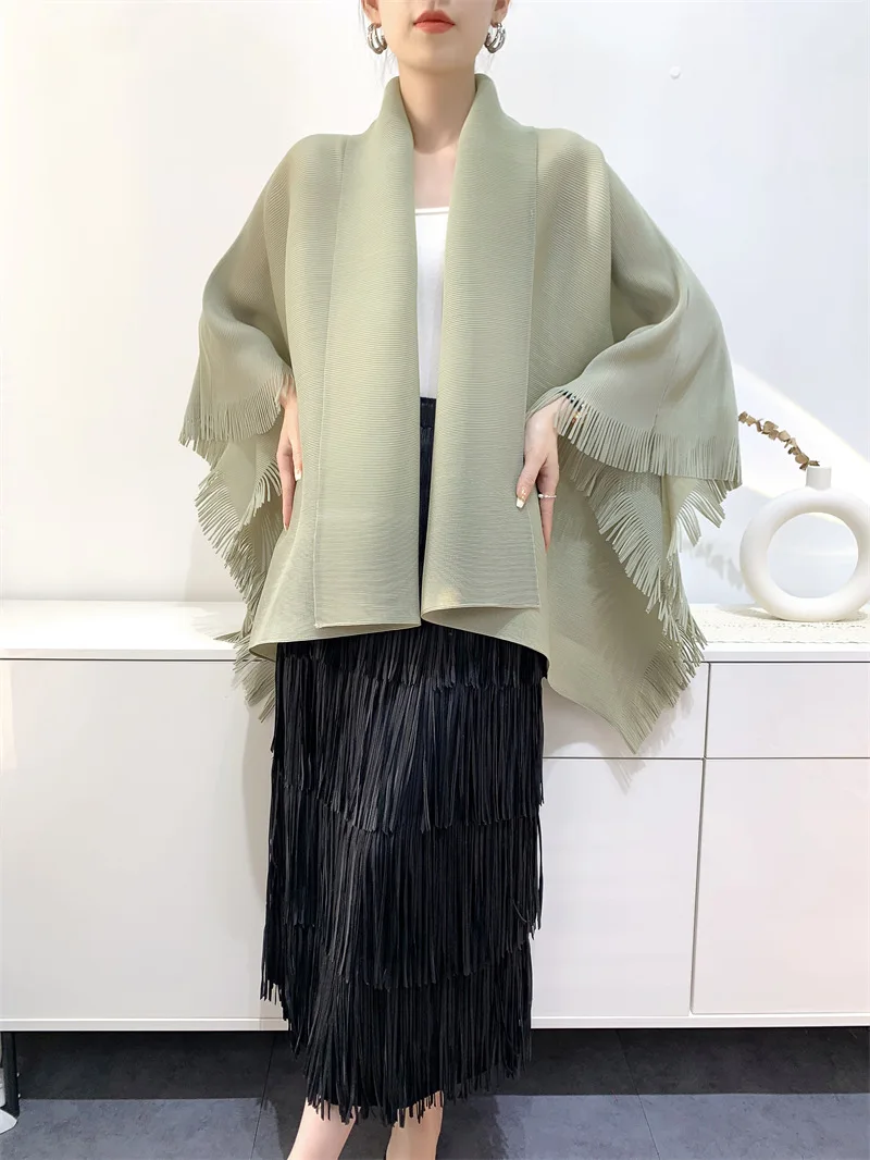 YUDX Miyake 2023 Spring and Autumn Cardigan Shawl Tassel Jacket Women Loose Large Size Comfortable Casual Pleated Tops