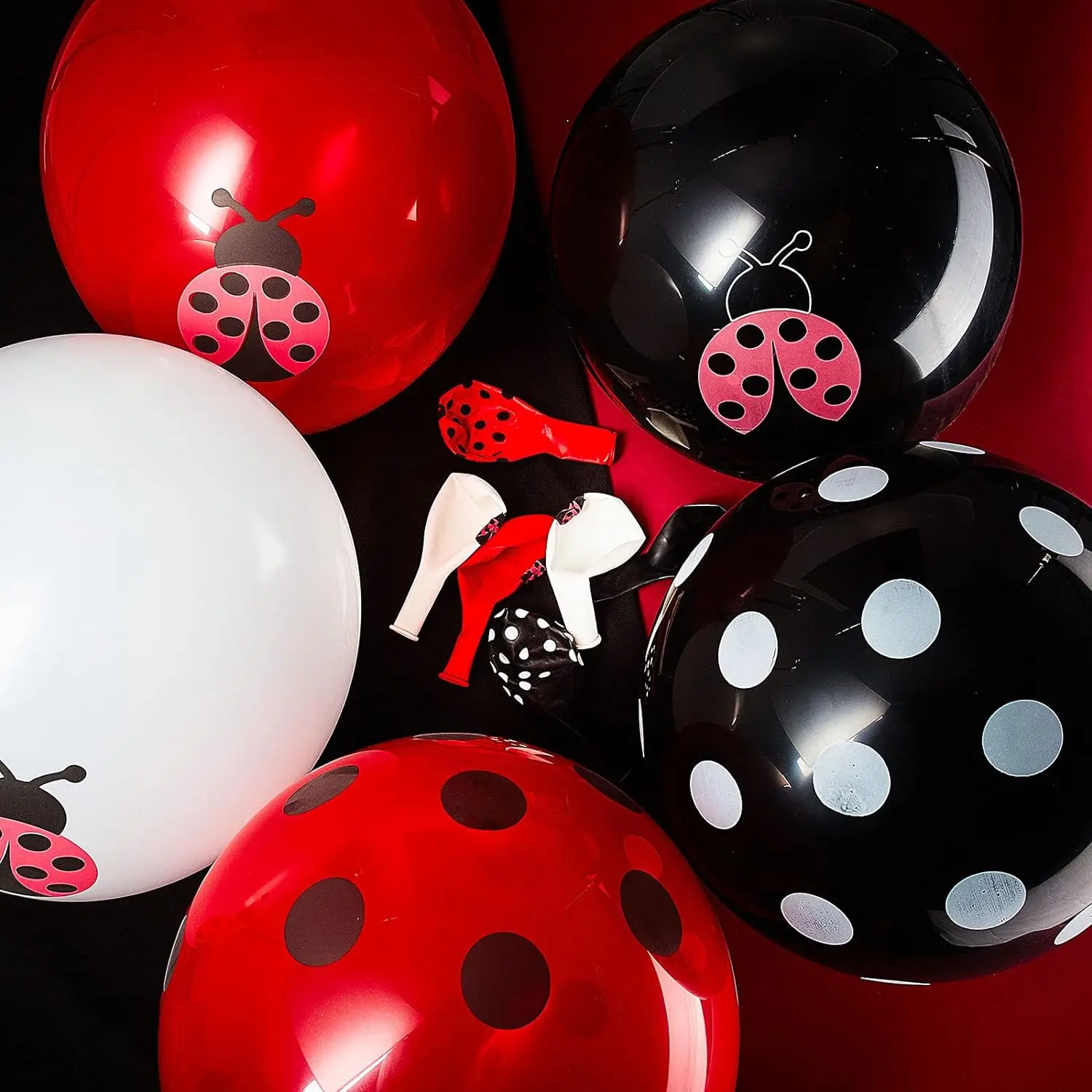 Ladybug Latex Balloons, Black Polka Dots, Birthday Party Supplies, Jungle Theme Decor, Boys and Girls, 12 in, 15 PCs