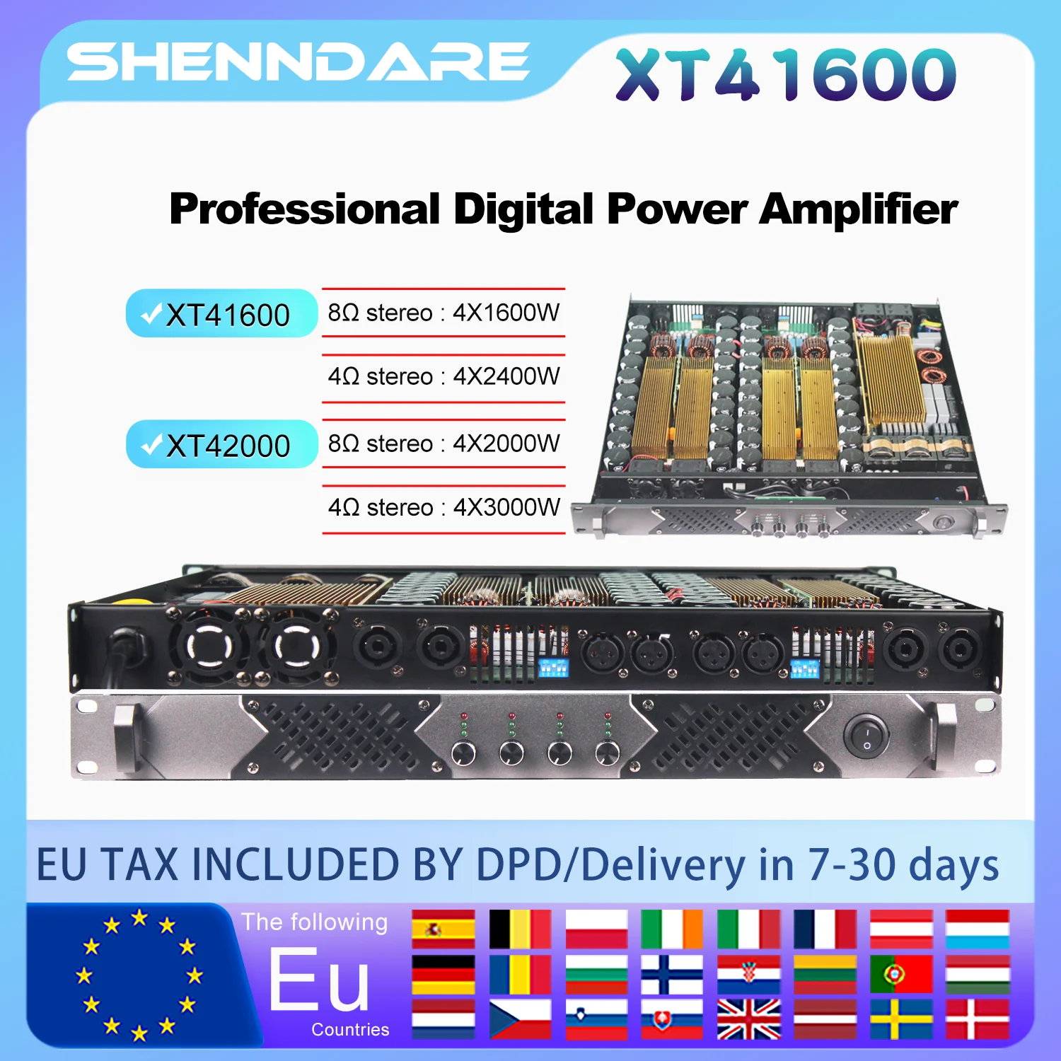 Shenndare XT 4X1600W Power Amplifier Professional Class D Line Array Speaker Sound Amplifier Audio DJ Subwoofer Preamplifier