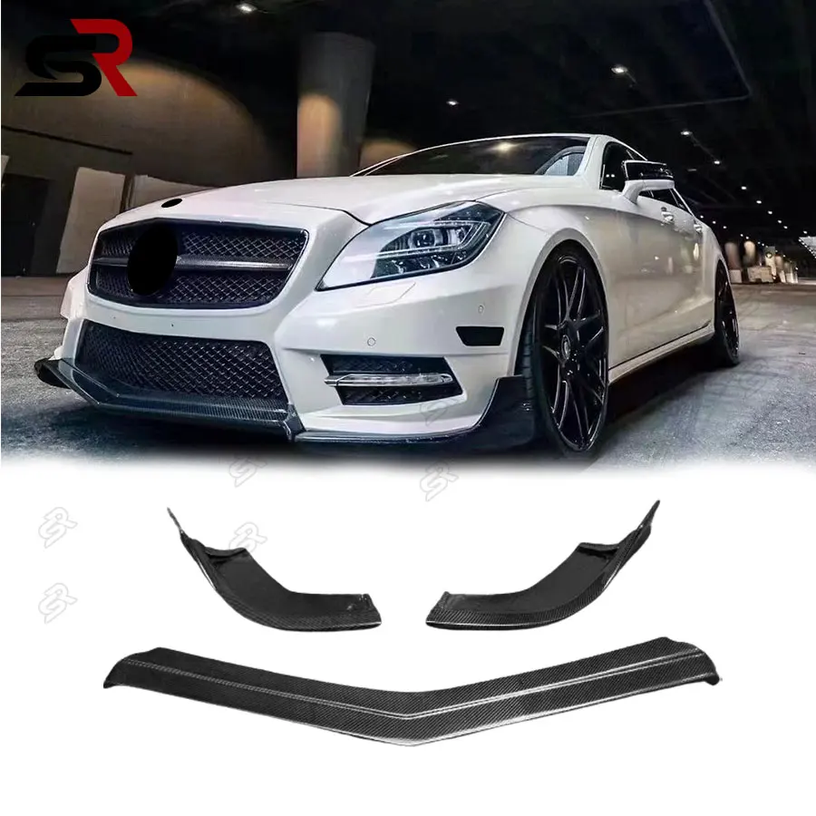 For Mercedes CLS Class W218 2012-2014 Carbon Fiber Front Lip Spoiler Diffuser Short Chin Apron Bumper Shovel Guard Plate body ki