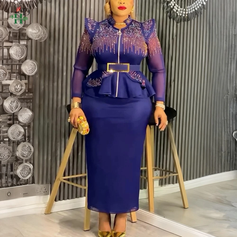 

H&D African Clothes For Women Tradition Dress Stick a diamond Bazin Wedding Party Dress Ankara Robes Trads Wears African Clothes