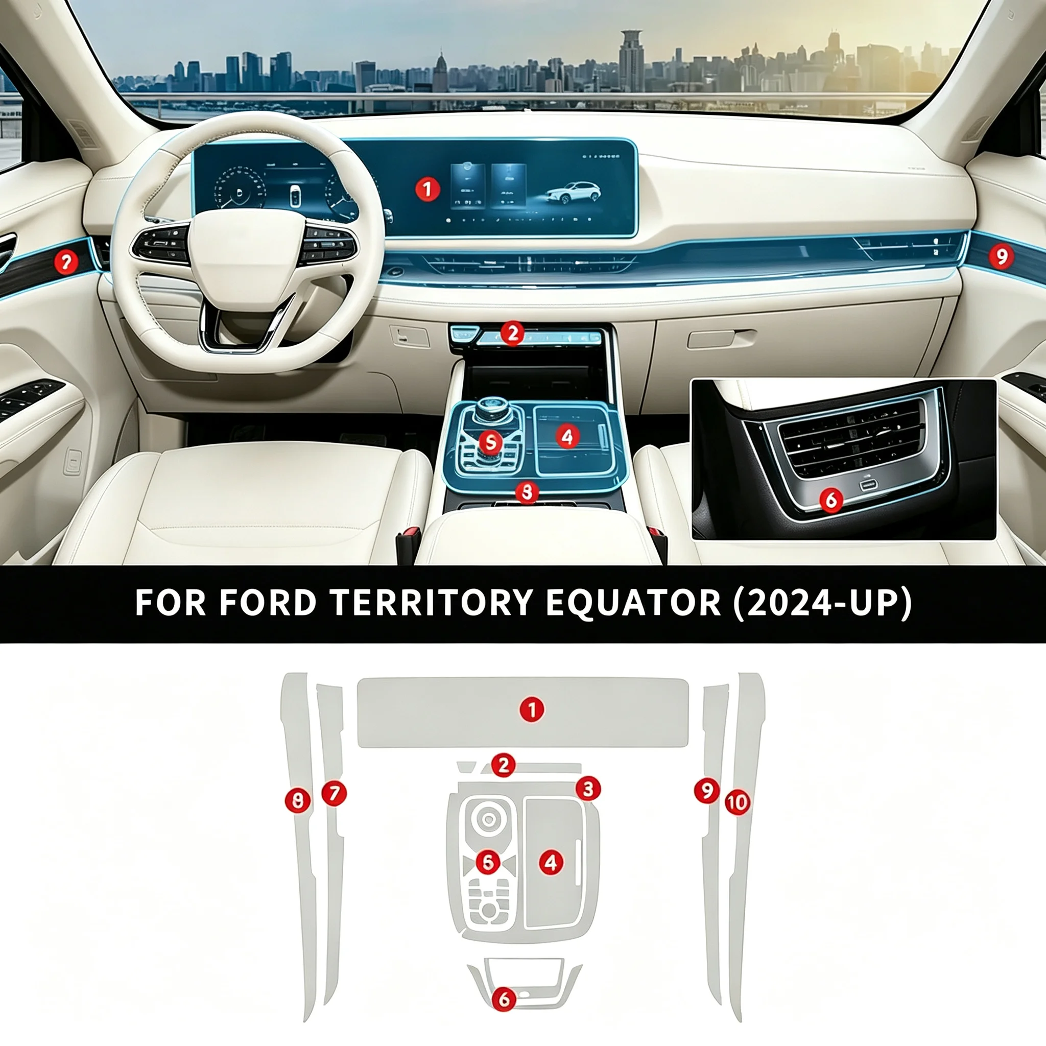 For Ford Territory 2024-2026 Equator Sport Interior TPU Transparent Protective Film Car TPU Anti-scratch Center Console Screen