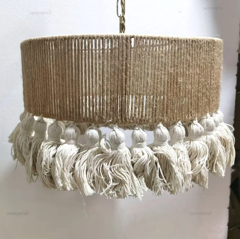 الرجعية بوهو قلادة مصباح الشمال حبل القنب اليدوية معلقة الثريا تركيب المصابيح لغرفة المعيشة غرفة نوم مطعم ديكور المنزل