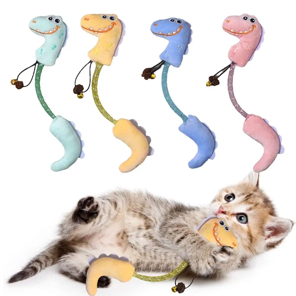 Siamese Dinosaur Cat Toys Cartoon Plush Interactive Cat Toy Pet Cat Bell Chew Teeth Supplies Interest Grinding Toy Stimulat X4G9