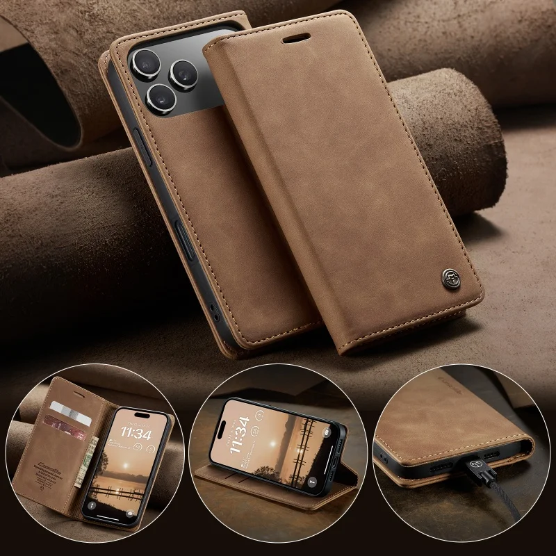 Retro Flip PU-Leder Magnetische Handyhülle für iPhone 17 Air 17E 16 15 14 13 12 11 Pro Max mit Kartenfächern und Schutzhülle