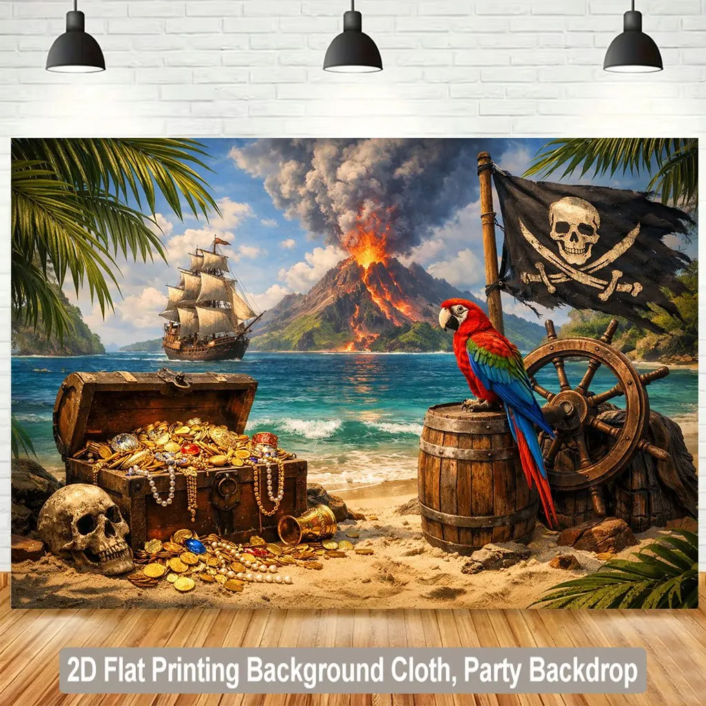 Tropical Pirate Treasure Backdrop Cloth Party Decoration Nautical Ship Voyage Wall Canvas Print Background Scene for Party Use