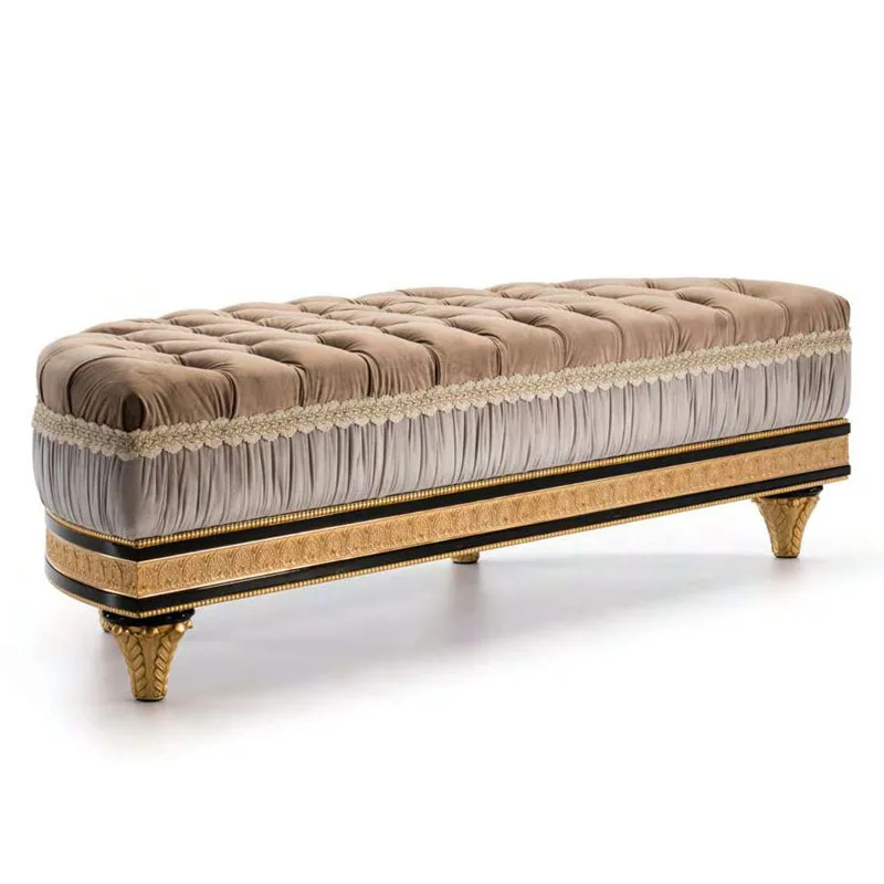 European solid wood fabric bedside stool semi-circular shoe changing stool model room furniture