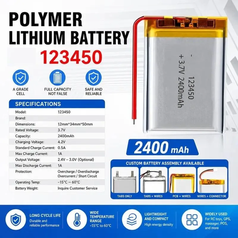 for Polymer Lithium Battery 123450 2400mAh Rechargeable Li ion Battery for Beauty Instrument Floating Digital Intelligence