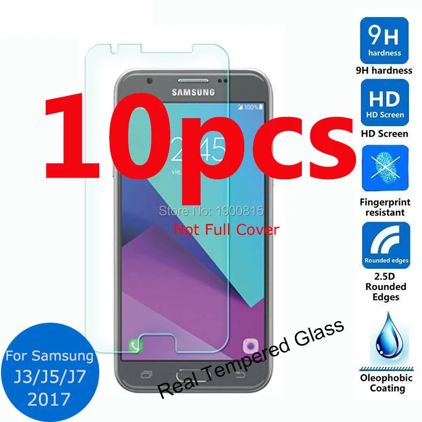 

10pcs guard on for samsung galaxy j3 j5 j7 2017 front tempered glass screen protector front safety protective film verre trempe