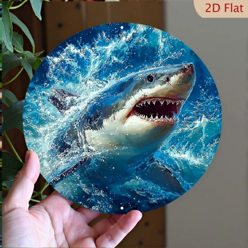 

Round Aluminum Sign Metal 2d Sign Funny Metal Decor Sign Shark For Livingroom Wall Art