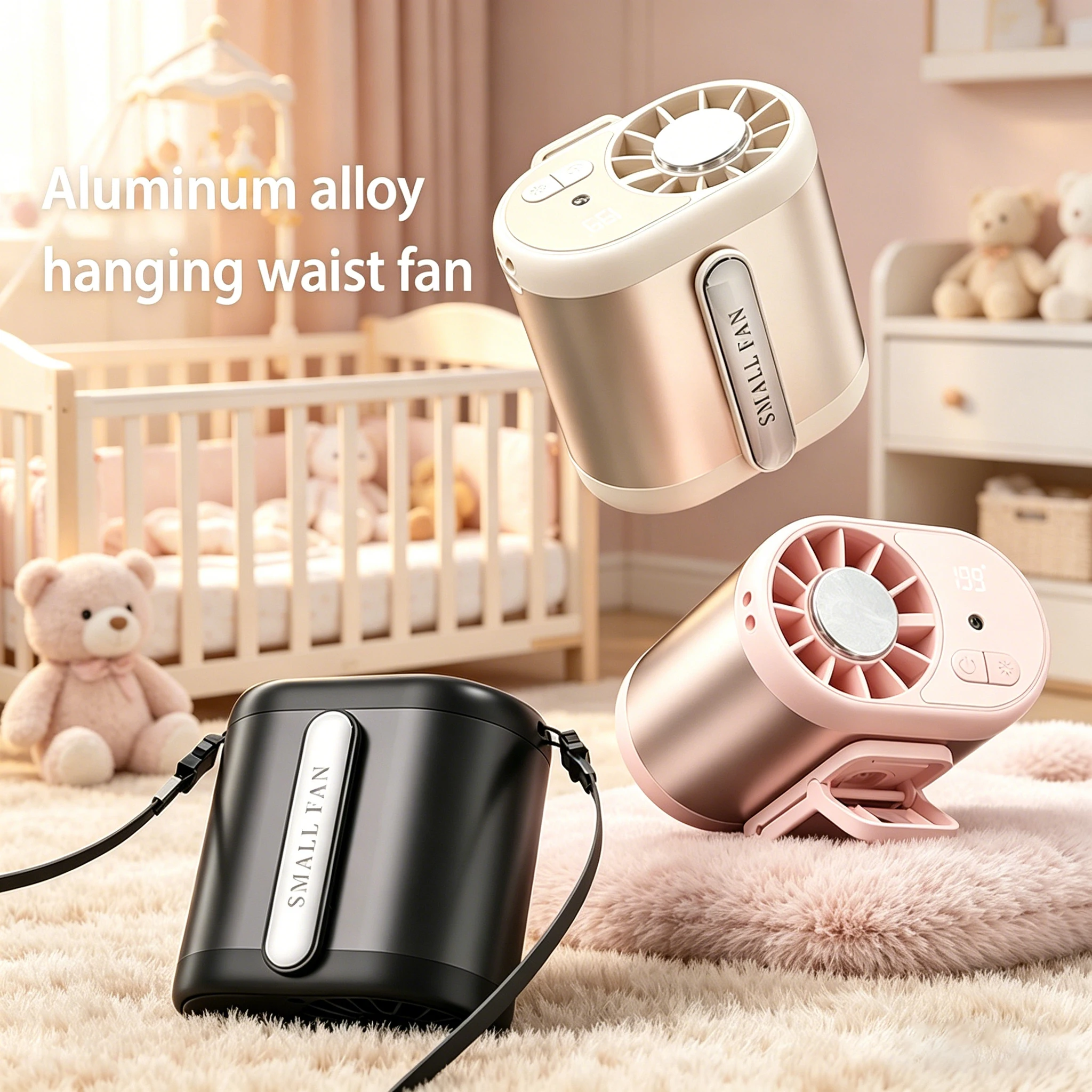 

High Speed 199-Speed Adjustable Ice-Cool Waist Fan, 3D Air Cycle Blowing, LED Light for Stroller & Outdoor Travel, Portable Neck