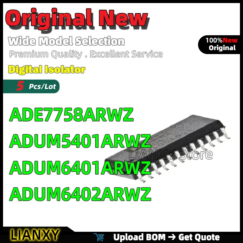 

5pcs SOIC-16 ADE7758ARWZ ADUM5401ARWZ ADUM6401ARWZ ADUM6402ARWZ Digital Isolator New Original