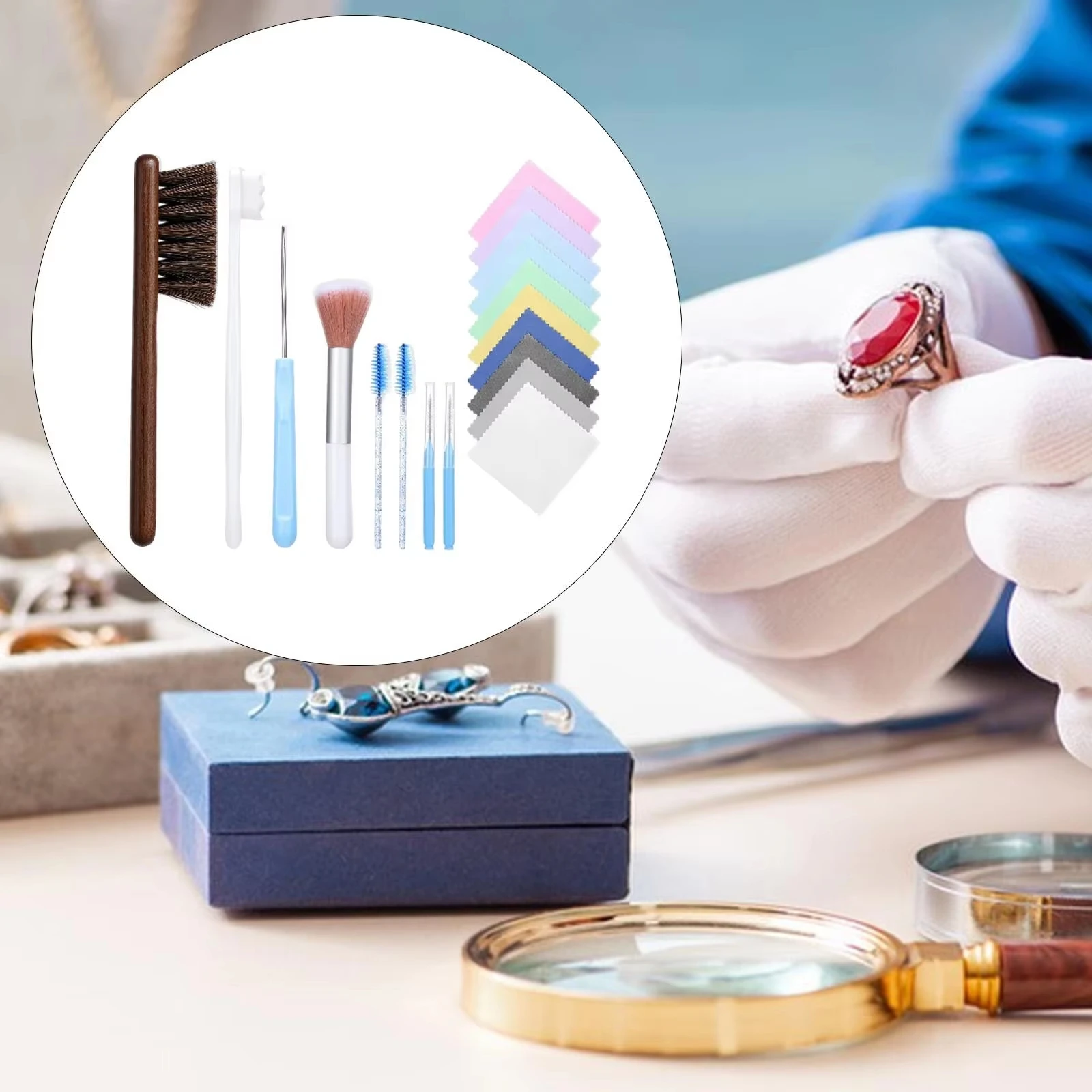 

18x набор для чистки ювелирных изделий, инструмент для чистки, профессиональная, булавка, полирующая ткань, щелевая щетка для золотых сережек, бриллиантовых ожерелий