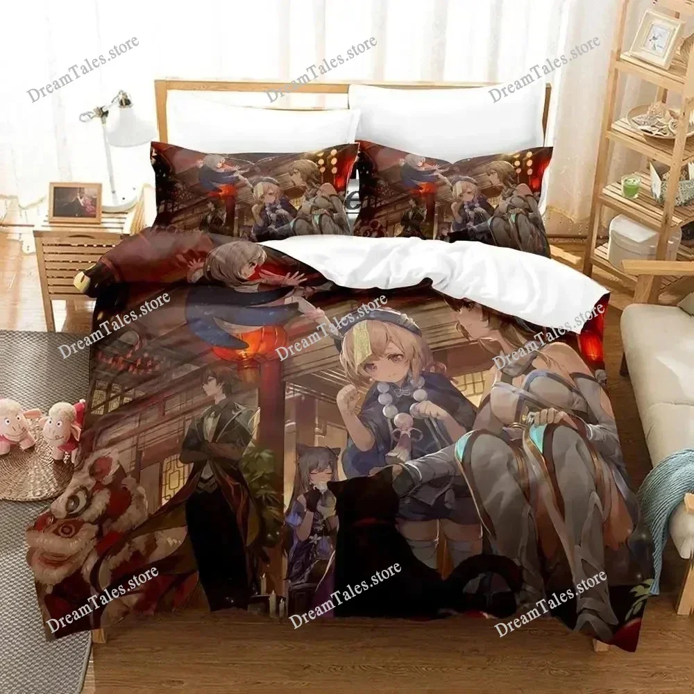 Genshin Impact Arlecchino Cartoon Poster Sheets Quilt Covers Bedding Dormitory Sheets Bedding Set Soft Warm Bedding Set741