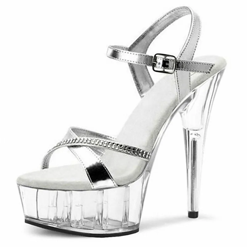 

Summer transparent sole, new sexy shoes high heel women's shoes, silver height 15 cm high heel dance shoes