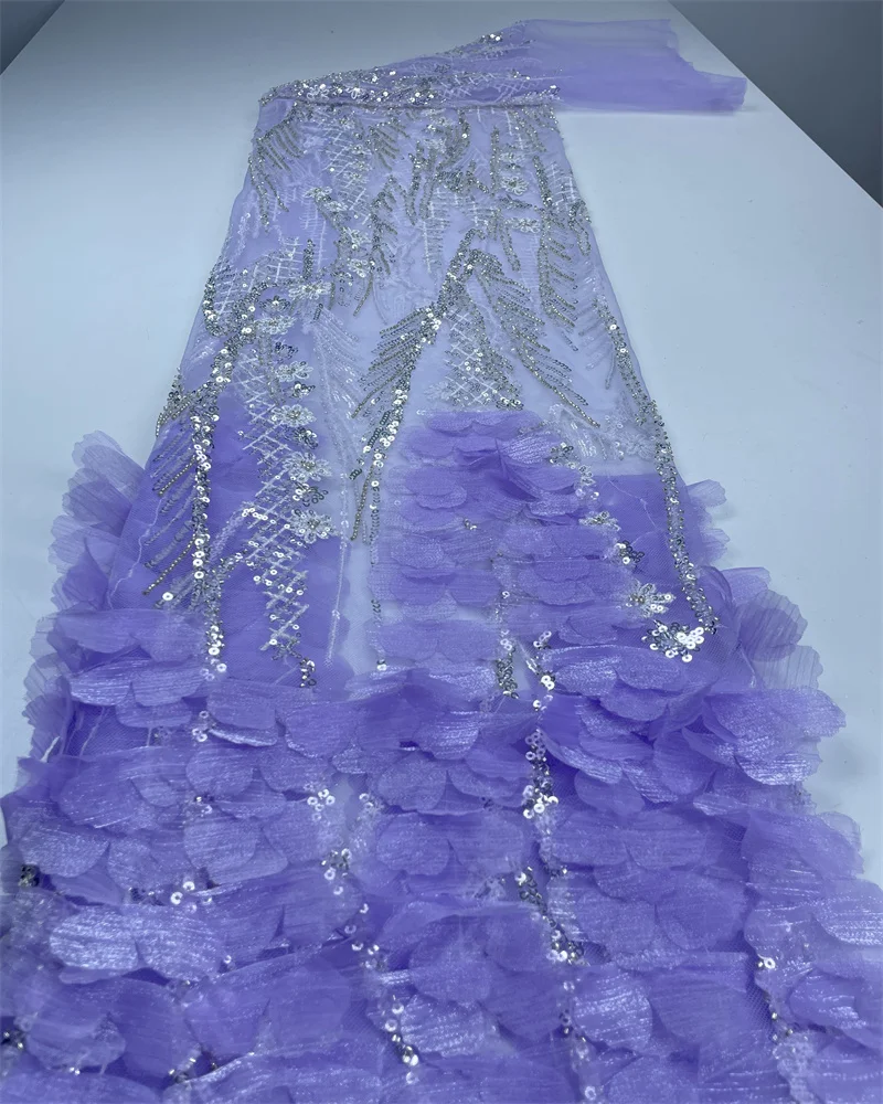 

Latest French 3D Flower Lace Fabric African Nigerian Beaded Sequins Embroidered Lace Fabric for Wedding Party Dress