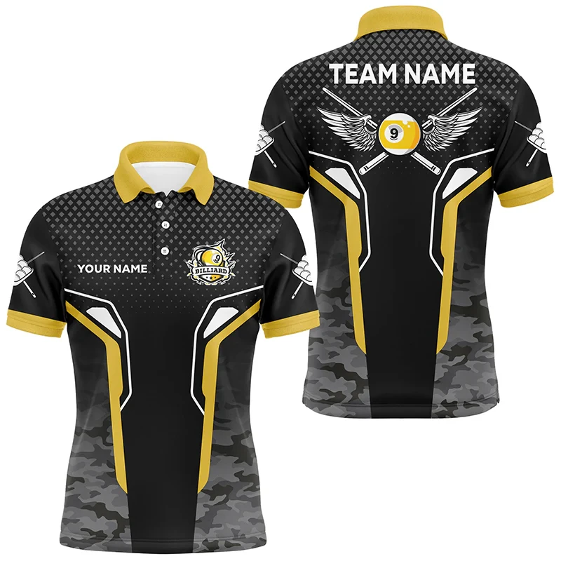 Skull 3D Printed Fun Billiards Polo Shirt For Men Customized Name Team Uniform Summer Sports Loose Short Sleeve Tops T-Shirts