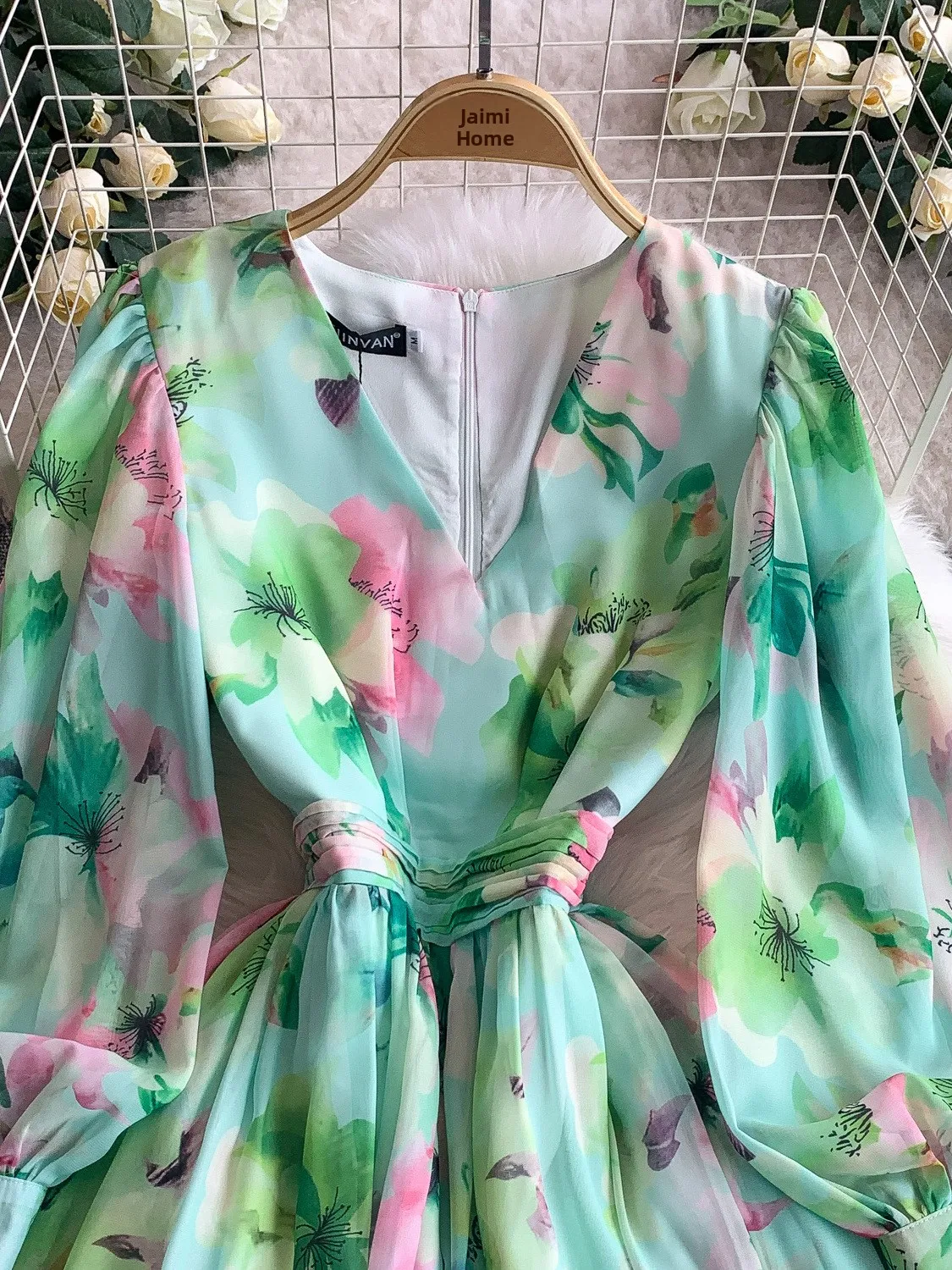 Ele v-ne longue Sve mousseline de soie Dr femmes été plissé taille cintré minceur vacances Maxi jupe coréenne Sle imprimé