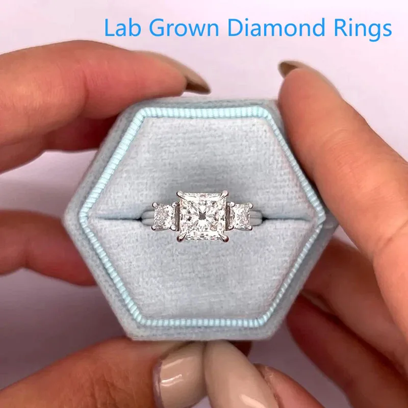 

Обручальное кольцо с основным камнем 1,5 карата CVD HPHT Princess Cut, сертифицированное IGI DEF VS-VVS, выращенное в лаборатории бриллиант 950, платиновое кольцо для женщин