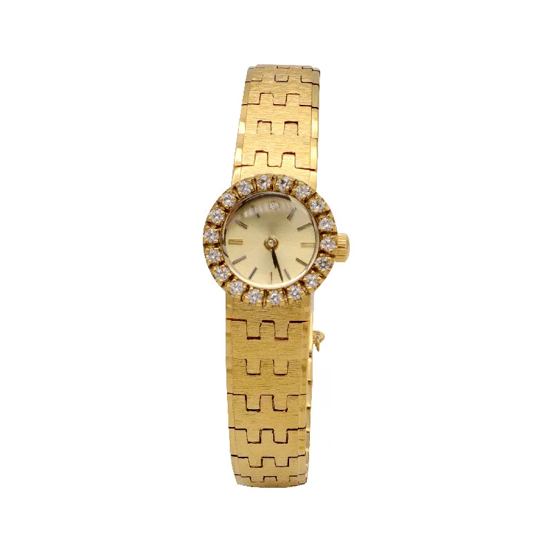 Popular Original Retro Exquisite Bark Pattern round Diamond Women's Quartz Small Golden Watch