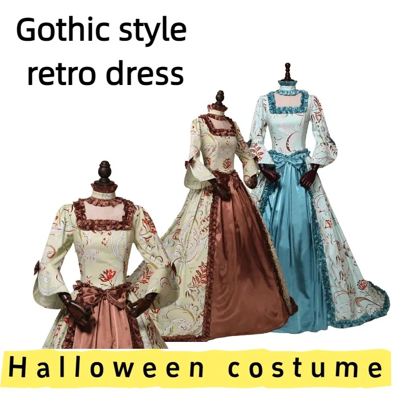 

European American Long Sleeve Printed Vintage Evening Gown Dress for Formal Events Weddings Banquets Parties and Celebrations