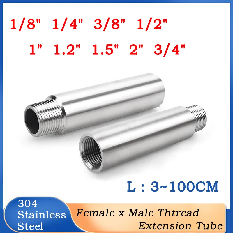 

3~100CM 304 Stainless Steel Seamless Thickening Extension Tube Pipe Fitting Water Pipe Adapter Faucet Extension Accessories
