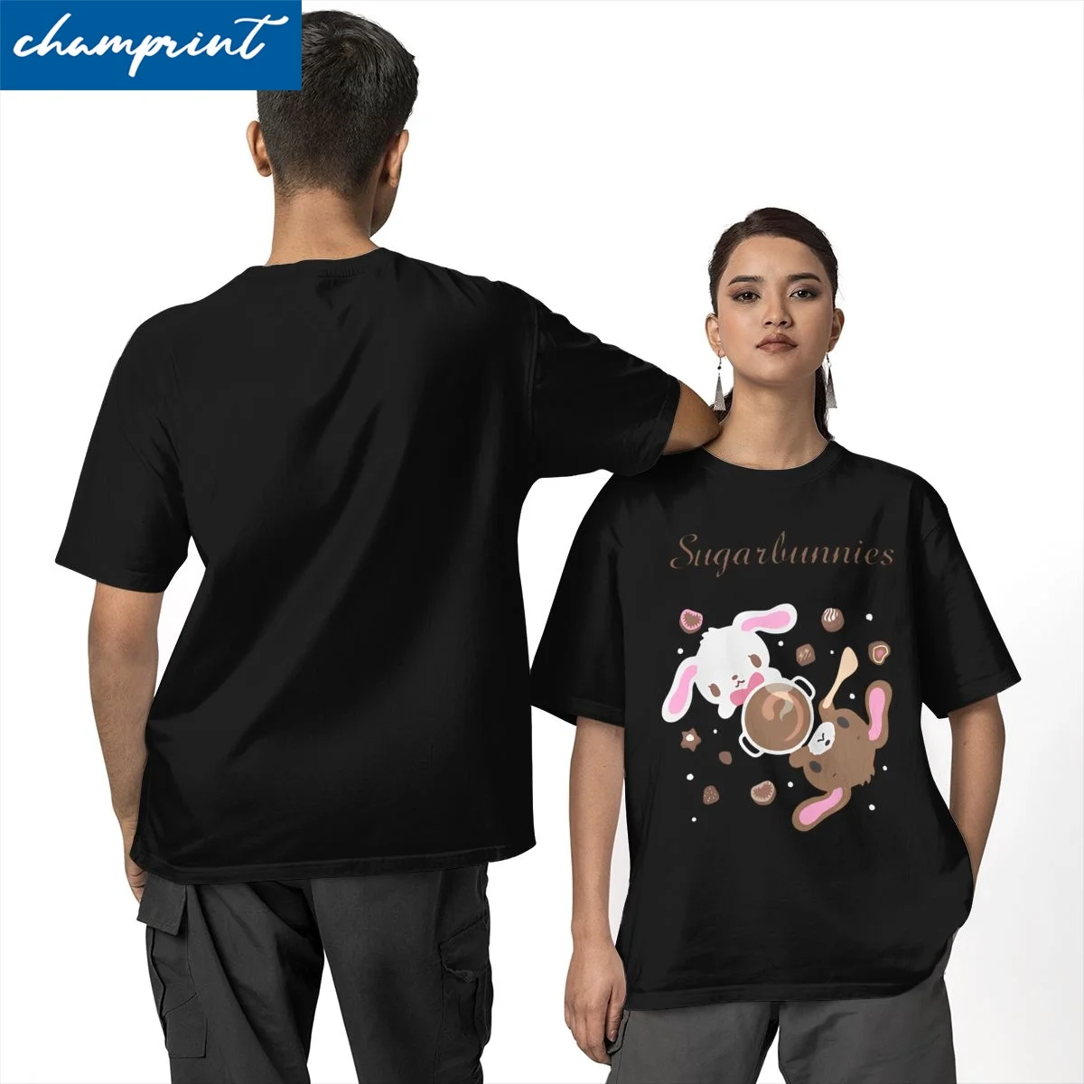 Sugarbunnies Cutecore Jojifuku Sugar Bunnies Shirousa And Kurousa T Shirts Pure Cotton Tops Short Sleeve O Neck T-Shirts