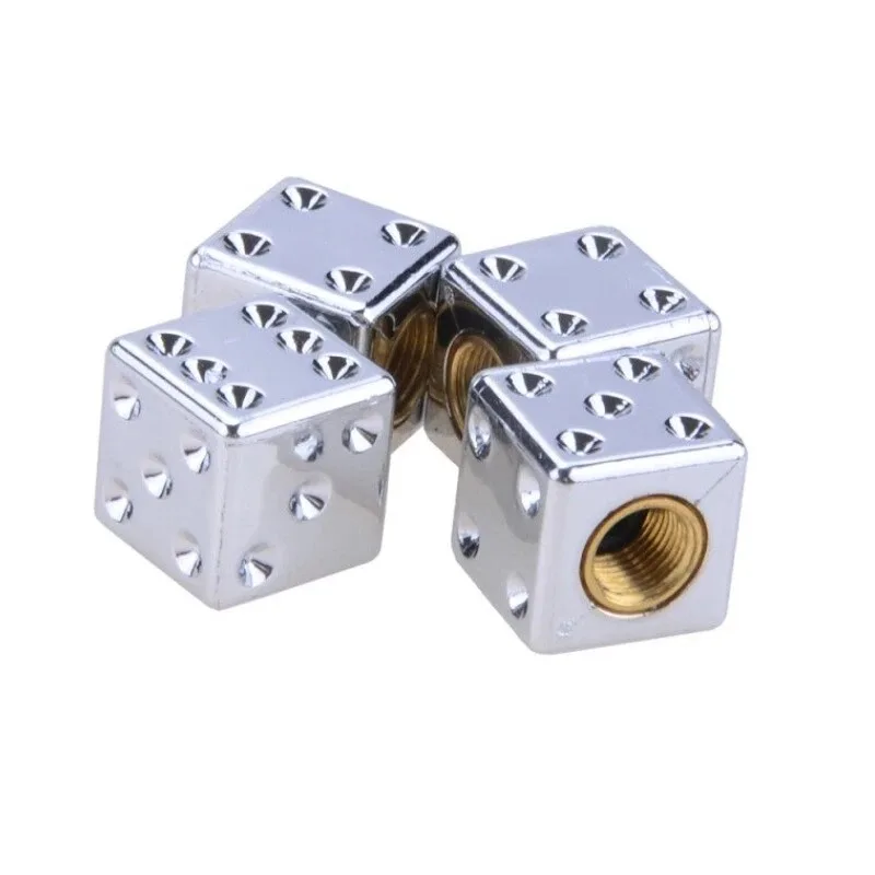 

4PCS Silver Dice Valve Stem Caps Tire Air Covers Chrome Car/Truck/Trailer/ATV/Bike