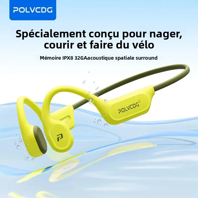 Écouteurs de natation à conduction osseuse POLVCDG X9 32G IPX8 étanches, écouteurs ouverts pour la natation, la course à pied, le vélo, écouteurs à accroche d'oreille