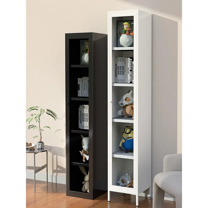 Single door wrought iron bookcase, glass door, dustproof bookcase, Nordic simple storage cabinet, storage cabinet