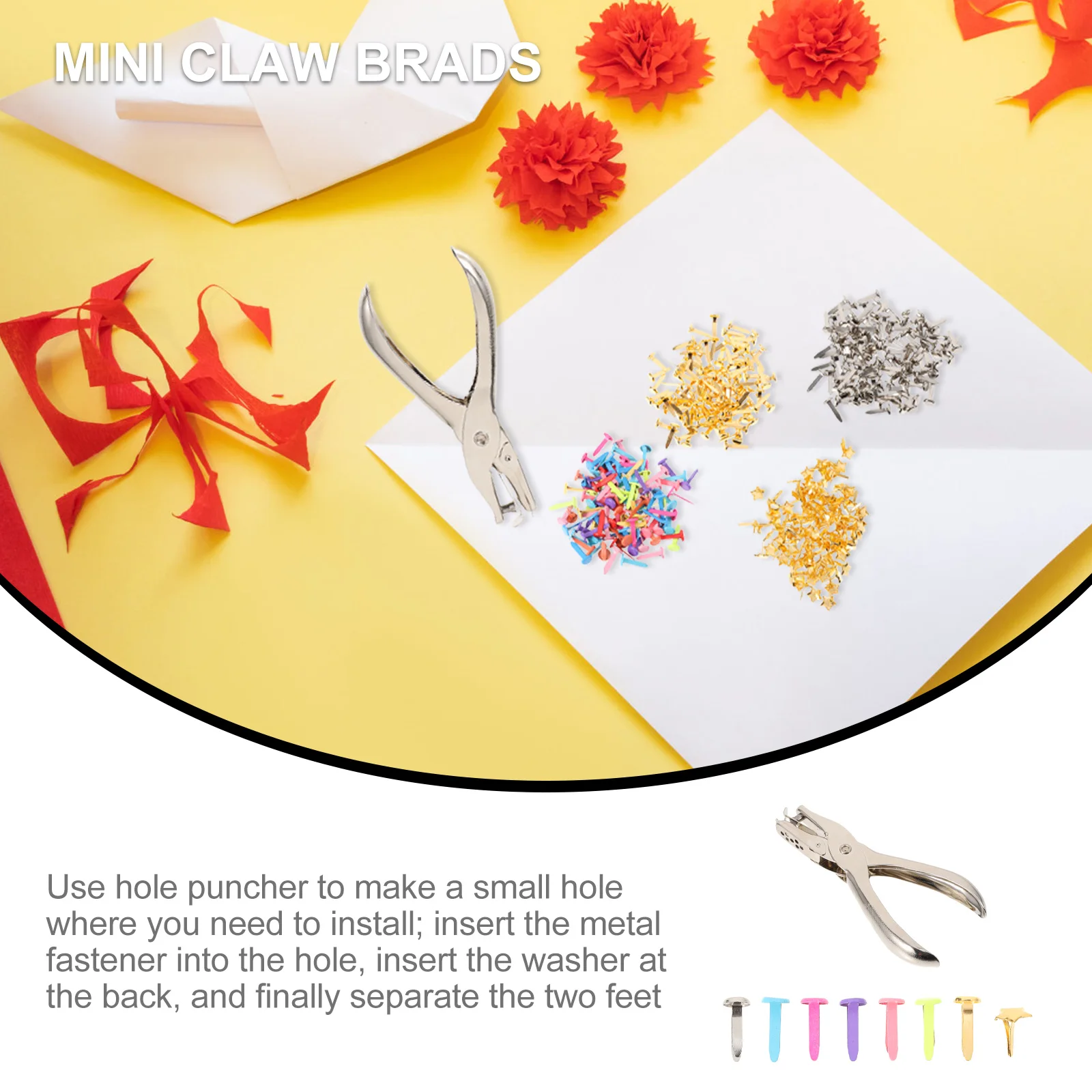 

400Pcs Mini Brads Alloy Paper Fasteners Hole Puncher DIY Craft Supplies Replacement Metal Paper Fasteners Kit Mini Brads