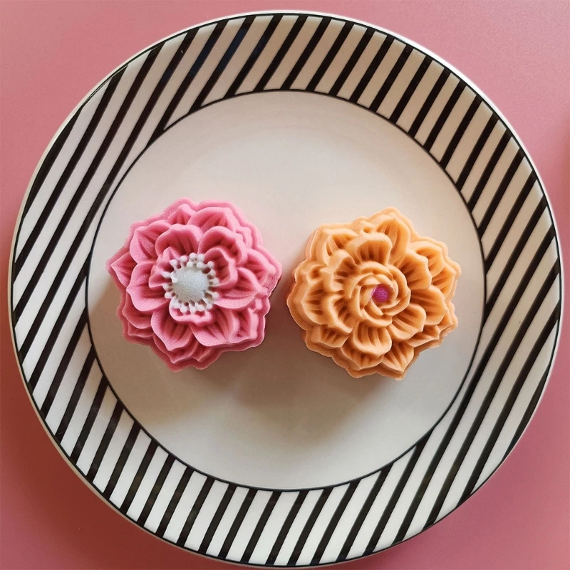 Cetakan Kue Bulan Tekanan Tangan Stempel Kue Bunga Teratai Salju Pembuat Kue Bulan Festival Pertengahan Musim Gugur Alat Kue DIY