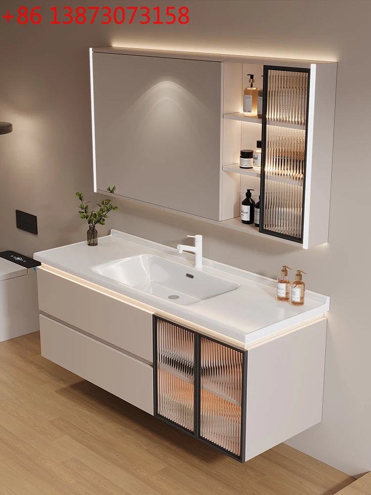 

Новая интегрированная керамическая раковина из цельного дерева кремового цвета, комбинированный шкаф для ванной комнаты, умывальник для лица, встроенная раковина