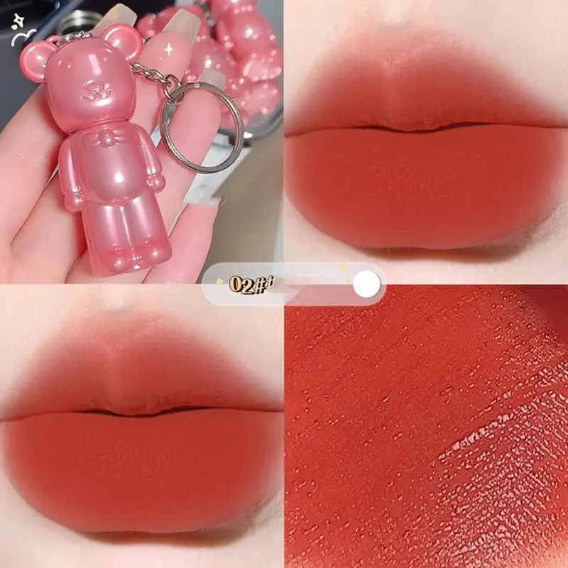 Bear Lipstick Bear Keychain Design Velvet Lipstick Makeup Matte Velvet Cute Waterproof Not Fade Fashion Long Lasting Lipstick