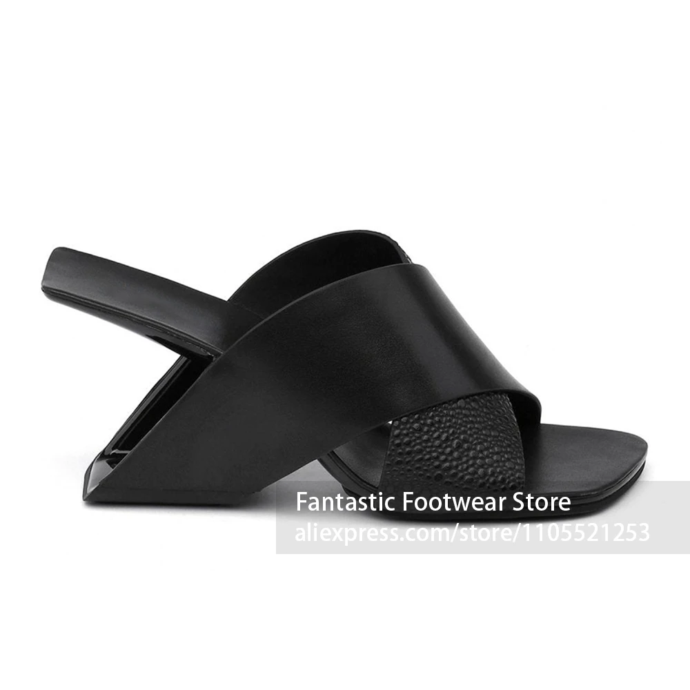 Smooth And Pebbled Contrast Surface Mules Square Open Toe Mule Slip-on Slide Mule Design Wedge Sandal Mixed Texture Leather Mule